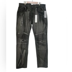 Rock Revival Armory Biker Faded Gray Distressed Embellished Jeans